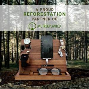 Wooden Docking Station Men Nightstand Organizer Bundle w/RFID Blocking - Charging Station Cell <b>Phone</b> <b>Stand</b> Tab - Product Image 5