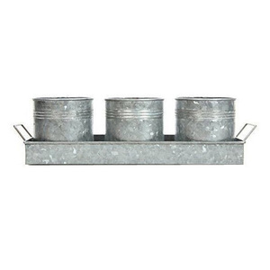 Juego de macetas galvanizadas para decoración navideña de tres macetas de excelente calidad con bandeja decorativa para interiores de Color gris - Product Image 1