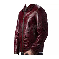 Veste en cuir de crocodile rouge de luxe, gaufrée, pour moto, hiver, en cuir de crocodile tanné et traité