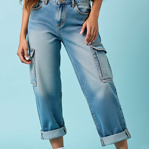 Pantalones vaqueros acampanados informales, pantalones vaqueros de pierna ancha holgados de lavado Vintage para mujer, pantalones vaqueros de pierna ancha lavados - Product Image 3