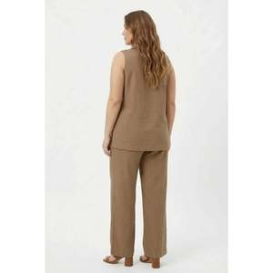 Bead Detailed Collar Plus Size Women's Blouse and Trousers Set Mink - Product Image 4