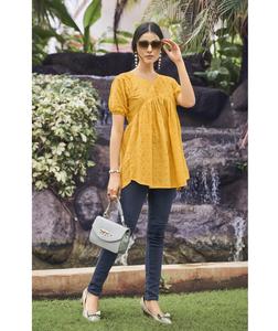 Vestido Túnica Astar de Algodón Orgánico, Talla Pequeña Personalizada, Corte Holgado y Cómodo, Diseño en Capas, Corto y Evase, Estilo Indio/Pakistaní Maruti - Product Image 1