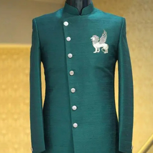 NEW--ELEGANT EMBROIDERY on RAW SILK SHERWANI,<b>PANT</b> WITH MATCHING SHOE WITH EMBELLISHED CRYSTAL GLASS BEADS,STONE,DABKA WORK@ 2024 - Product Image 1