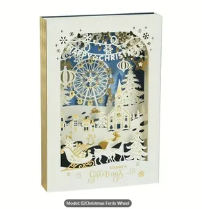 Christmas Three-dimensional Ornament Greeting Card Laser Engraving Hot Stamping Process Four-layer Exquisite Blessing