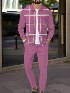 Conjunto Deportivo Vintage para Hombre, Chaqueta Ajustada con Cierre y Bolsillos, Estilo Waffle, Chaqueta con Solapa y Estampado, Chándal de Tela de Punto - Product Image 4