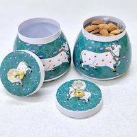 Tarro de Metal Pintado a Mano para Guardar Frutos Secos |   Recipiente Hermético para Alimentos, Apto para Uso en la Cocina, Tapa de Color Personalizado, Regalo Empresarial