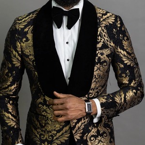 Traje de Hombre con Jacquard Floral, Traje de Negocios, Moda Africana, Traje de Terciopelo Ajustado, Chaqueta Cruzada con Cierre de Cremallera para Novio de Boda - Product Image 5