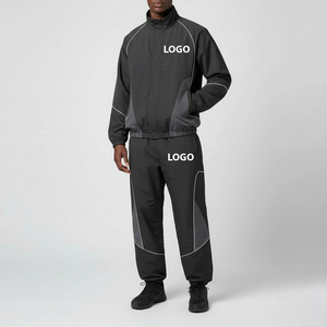 Custom Made <b>Loose</b> <b>Fit</b> Zip up Nylon Jacket & Baggy <b>Jogger</b> Tracksuit Windproof & Waterproof Color Block Panelled Sweatsuit For <b>Men</b> - Product Image 1