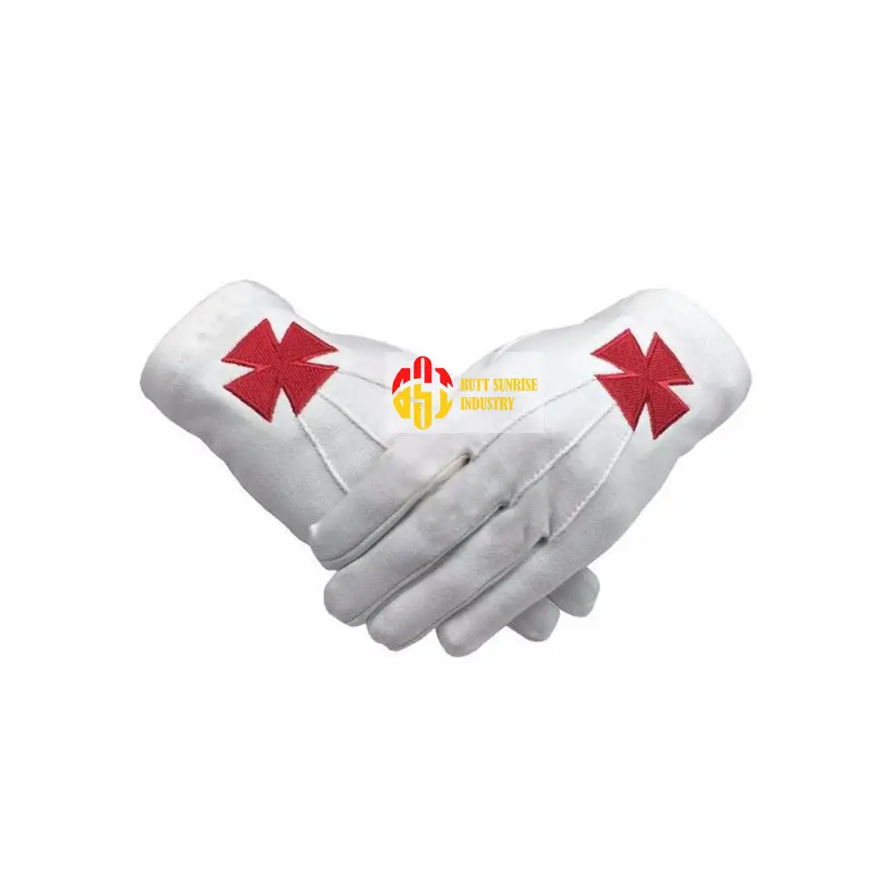 Yüksek kaliteli Knights Templar komutanı eldiven kırmızı çapraz masonik eldiven ile sıcak satış Premium beyaz