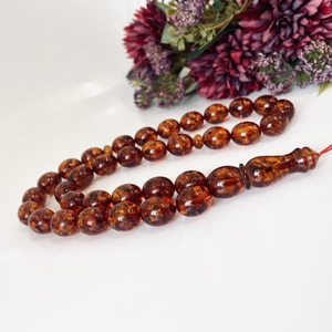 Perles de prière islamiques en ambre cognac doré, chapelet religieux en ambre, cadeau religieux - Product Image 2