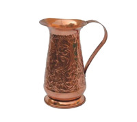 Carafe à eau en cuivre pur écologique de haute qualité avec poignée en laiton, forme/taille personnalisable, couvercle, design artistique moderne et unique, sans BPA