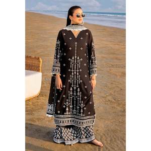 Ensemble 3 pièces brodé non cousu noir pour femme, en tissu lawn, pour maillot de bain et tenue de plage - Product Image 3