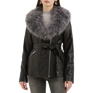 Blouson aviateur en cuir et fourrure pour femme, veste élégante en cuir de vachette PU pour femme, fournisseur de blousons en cuir de moto de haute qualité en gros - Product Image 6