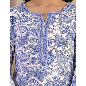 Conjunto de Kurta y Pantalón de Algodón Blanco Étnico, Traje Anarkali con Estampado a Bloque Hecho a Mano para Fiestas y Ocasiones Especiales, Hecho con Tela de Red - Product Image 2