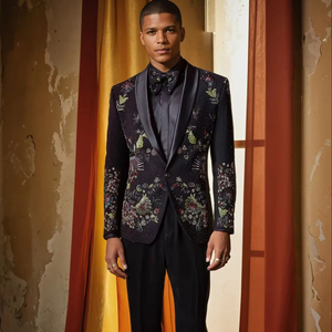 ชุดแต่งงานปักลายดอกไม้สำหรับผู้ชายแจ็คเก็ตสูทธุรกิจกระดุมเม็ดเดียวทรงสลิมฟิตทางการ - Product Image 1