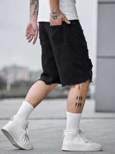 Short en jean vieilli de style décontracté à bas prix pour hommes Short en jean baggy 100% coton délavé - Product Image 4