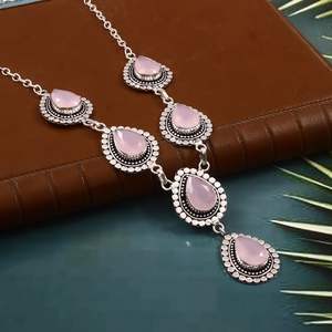 Collier en argent sterling 925 plaqué or avec calcédoine rose, bijoux en pierres précieuses faits à la main, pendentif élégant pour femmes, cadeau de fiançailles - Product Image 6