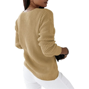 Suéter de punto de Cable de manga larga con cuello redondo para mujer, Top elástico para mujer, Top cómodo - Product Image 6