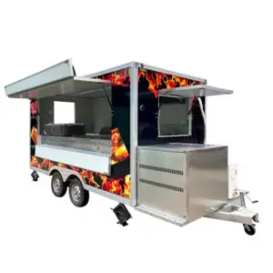 New Custom Multi Functional Gas Snack Cart with Umbrella / Commercial Mobile BBQ Tacos French Fries Burgers Hot Dogs Food Truck
