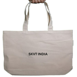 Sac fourre-tout en coton biologique recyclable et écologique, logo imprimé en sérigraphie personnalisé, poignée longue, réutilisable pour les courses - Product Image 1