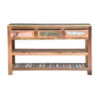 Table console en bois massif récupéré avec 3 tiroirs