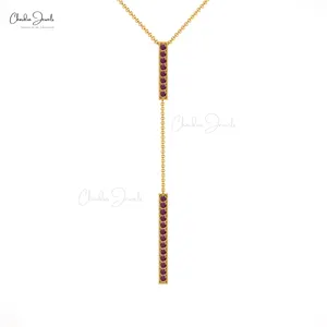 Frauen Geometric Bar Halsketten Anhänger 14 Karat Gold Schmuck 2MM Rhodolite Granat Lariat Y Kette Halskette von Top Hersteller