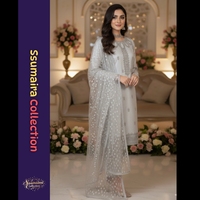 Ensemble Kurta et pantalon long en organza brodé tendance Ssumaira 2025, orné de pierres, en tissu transparent pour femmes indiennes et pakistanaises