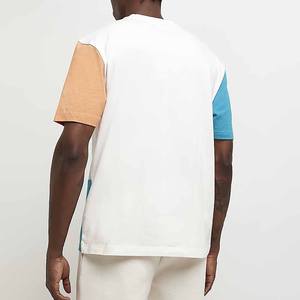 Camiseta de estilo callejero, camiseta azul y marrón Colorblocked, camisetas con estampado de logotipo personalizado para hombres y mujeres - Product Image 2