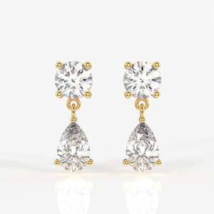 Round and Pear Cut Lab Grown <b>Diamond</b> <b>Dangle</b> <b>Earrings</b> 9k Gold <b>Dangle</b> <b>Diamond</b> <b>Earrings</b> - Product Image 1