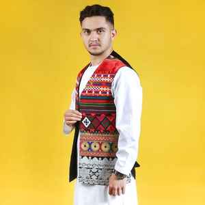 <b>Men's</b> New Afghani Style <b>Indian</b> Vests Traditional Afghan <b>Waistcoat</b> Gold Embroidery V-neck Quick-Dry Customizable Casual Outer - Product Image 2