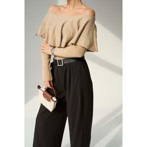 Pull beige à col plissé - Product Image 2