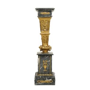 Socle antique de luxe en marbre gris avec sculptures baroques en laiton ornées - Product Image 3