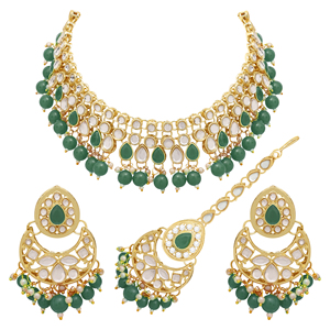 Ensemble de colliers ras du cou kundan élégance émeraude - Product Image 3