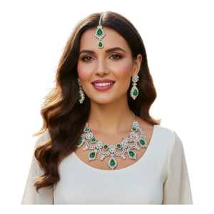 Nueva colección, conjuntos de joyería de fiesta de acero inoxidable con estilo, bordado de perlas, Jhumka Bindi, ropa de boda tradicional paquistaní - Product Image 1