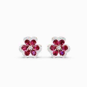 Boucles d'oreilles à fleurs plaquées or rose avec zircon rouge et accents de diamants pour femmes, cadeau de bijoux romantique - Product Image 6