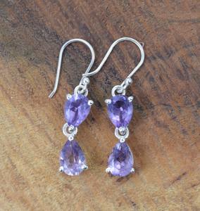 Boucles d'oreilles en améthyste Bijoux pour femmes en argent style bohème Bijoux en argent sterling 925 Boucles d'oreilles faites à la main Cadeau pour elle - Product Image 4