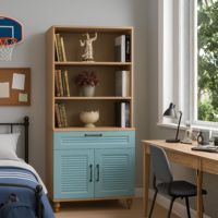 Ensemble commode et bibliothèque Arion Kids en MDF moderne, bleu, tiroirs avec pieds en bois, solution de rangement compatible pour la chambre à coucher