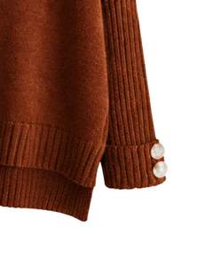 Ensemble pull en tricot marron rouillé et pantalon large pour femme, pull à col montant, vêtements de détente confortables pour l'hiver, fabricant personnalisé OEM - Product Image 6