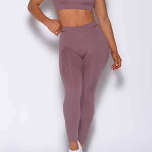 Leggings d'haltères mauve personnalisés avec poche latérale droite taille haute et vêtements de sport leggings de gymnastique à la mode pour les femmes vente en gros - Product Image 1