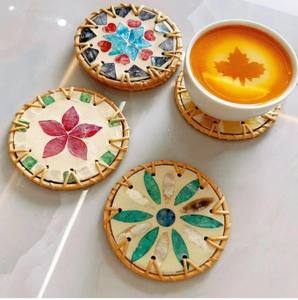 Articles chauds mélange de rotin d'été sous-verres en nacre Style Boho coloré pour la vaisselle de cuisine tapis tissé à la main fabriqué au Vietnam - Product Image 4