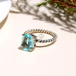Elegante Plata de Ley 925 hecha a mano corte ovalado ajuste de punta Topacio Azul piedra preciosa compromiso anillo de moda fina regalo para fiestas - Product Image 4