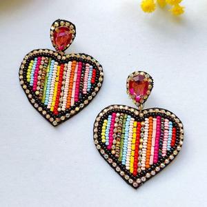 Vintage Multi-Colour Designer Beaded Earrings for Women Patriotic <b>Memorial</b> Day Orange White Blue Wedding Fabric Material - Product Image 3