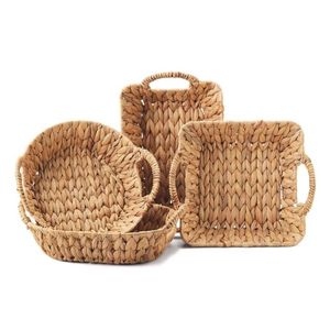 Elegant Rectangular Wicker Ottoman Water Hyacinth Tray Handcrafted Rustic Serving Tray <b>for</b> Home Storage Organization - Product Image 4