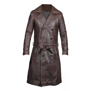 Manteau long d'hiver pour homme, neuf, personnalisé, de haute qualité, imperméable, en tissu de laine, avec boutons, en cuir, à revers, prix de gros - Product Image 4