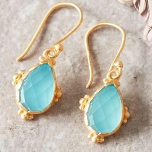 Fabuleux poire coupe bleu Aqua calcédoine pierres précieuses 925 boucles d'oreilles en argent Sterling pour fiançailles de mariage ou cadeau - Product Image 1