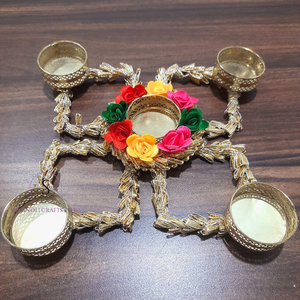 Portavelas de Metal con Decoración de Flores Gota, Portavelas para Velas de Té, Rangoli con Flores, Portavelas para Bodas, Decoración Hldi Mehndi - Product Image 4