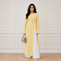 Loriya Modest Two Piece Muslim Outfit Atasan Abaya Lengan Panjang dengan Belahan Samping, Tali Serut di Belakang, dan Celana Senada untuk Wanita