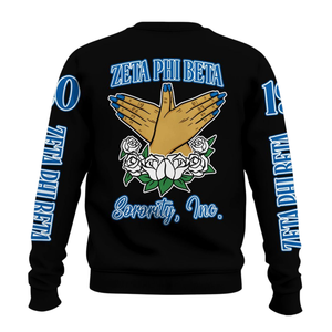 Zeta Phi เสื้อสเวตเตอร์คอกลมด้านหน้าปักลายสีฟ้าสำหรับผู้หญิง1920ตัวอักษรกรีกผ้า100% สวมหัว - Product Image 2