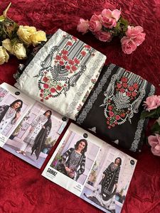 Luxury Lawn Self Embroidered Black & <b>White</b> Shalwar Kameez Set With Semi-Lawn Bottom & <b>Chiffon</b> Dupatta - Product Image 5