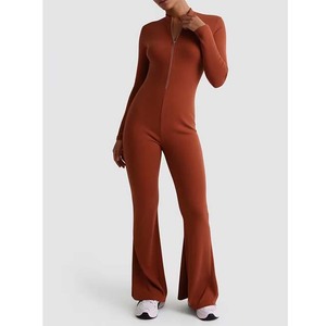 Combinaison une pièce extensible noire à col roulé et manches longues pour femme, idéale pour le fitness (vente en gros) - Product Image 1